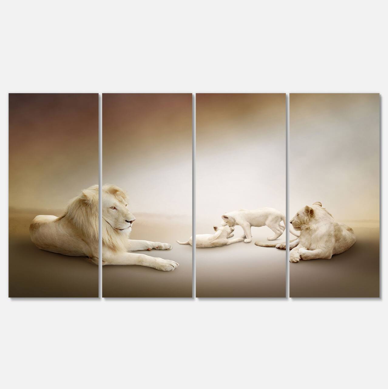 Designart - White Lion Family - Animal Canvas Wall Art